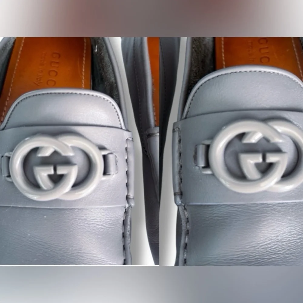 Gucci Grey Leather Interlocking G Drivers Loafers Men’s Size 6.5 / Women’s 8-8.5